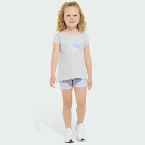 Kids adidas Two-Piece Back Pleat Heather Tee and Bike Shorts Set